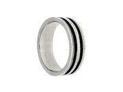 Black Plated Center Double Line Stripes Ring In Stainless Steel