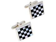Genuine Elegant Checkered Mother Of Pearl Onyx Sterling Silver Cufflinks.
