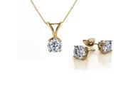 Genuine Luxurious 1 Cttw Solitaire Diamond G H I1 I2 Necklace Earring Studs Set in 14k Yellow Gold