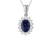 Elegant 1.25 Cttw Blue Sapphire With Diamond G H SI Pendant Necklace In 14K White Gold