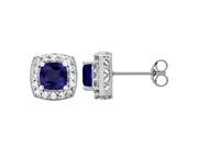 Classic Stud 1.50 Cttw Cushion Cut Sapphire Round Cut Cubic Zicrona Earrings In Sterling Silver