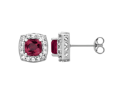 Classic Stud 1.50 Cttw Cushion Cut Ruby Round Cut Cubic Zicrona Earrings In Sterling Silver