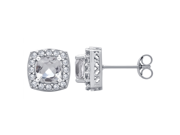 Classic Stud 1.50 Cttw Cushion Cut White Sapphire Round Cut Cubic Zicrona Earrings In Sterling Silver