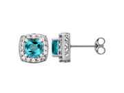 Classic Stud 1.50 Cttw Cushion Cut Blue Topaz Round Cut Cubic Zicrona Earrings In Sterling Silver