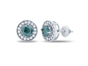 Gorgeous 1 Cttw Enhance Blue White Diamond G H SI Earrings In 14K White Gold
