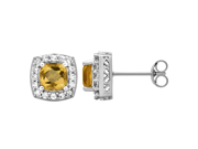 Classic Stud 1.50 Cttw Cushion Cut Citrine Round Cut Cubic Zicrona Earrings In Sterling Silver