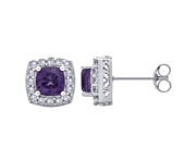 Classic Stud 1.50 Cttw Cushion Cut Amethyst Round Cut White Sapphire Earrings In Sterling Silver