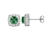 Classic Stud 1.50 Cttw Cushion Cut Emerald Round Cut Cubic Zicrona Earrings In Sterling Silver
