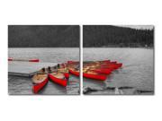 Crimson Canoes Mounted Photography Print Diptych