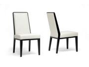 Set of 2 Theia Black Wood and Cream Leather Modern Dining Chair