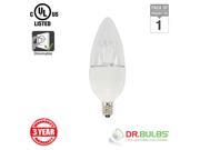 Dr. Bulbs™ 5 Watt 40 Watt Equivalent Torpedo Shape B11 E12 Base Dimmable LED Candelabra Light Bulb UL Listed Bright White 4000K
