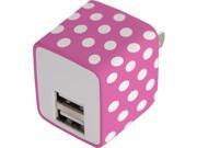 DigiPower IEC ACP2U PPD Pink Polka Dot 2.1 Amp Dual USB Wall Charger