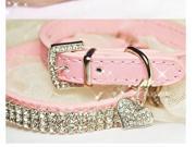 XS size 11.8inch length LEATHER JEWELRY RHINESTONE DOG CAT COLLARS WITH DIAMANTE HEART CHARM