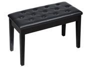 Black Ebony Wood Leather Piano Bench Padded Double Duet Keyboard Seat Storage