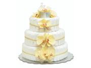 Bloomers Baby Diaper Cake Hawaiian Yellow Orchids with Yellow Tulle Raffia