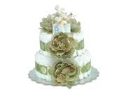Bloomers Baby Diaper Cake Classic Sage Peonies with Sage Circles S 2 Tier