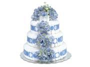 Bloomers Baby Diaper Cake Classic Blue Hydrangeas with Blue Circl L 3 Tier