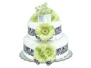 Bloomers Baby Diaper Cake Safari Lime Green Daisies with Zebra Pr S 2 Tier