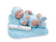 15 inch La Newborn Real Boy Doll Blue with White Dots and Blanket