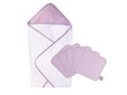 Trend Lab Lilac Purple Gingham Seersucker Hooded Towel 5 Pack Wash Cloth Set