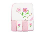 SpaSilk Thick 100% Cotton Terry Hooded Towel Set with 4 Was Pink 2 Flowers