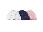 Carter s Girls 3 Pack Assorted White Printed Navy Printed Pink Caps 0 3 mo