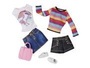 Barbie Fashions Unicorn Shirt with Jean Skirt and Rainbow Long Sleeve Shi
