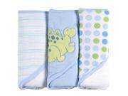 SpaSilk 3 Pack Hooded Towels with Dinosaur Embroidery Blue