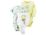 Carter s Neutral 3 Piece Yellow Striped Animal Printed Bodysuits 24 MONTHS