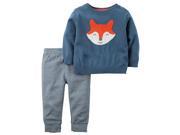 Carter s Boys Blue Fox Sweater and Blue Striped Pant Set 3 MONTHS