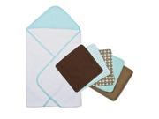 Trend Lab 6pc Cocoa Mint Dot Hooded Towel and Wash Cloth Bouquet Set
