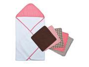 Trend Lab 6pc Cocoa Coral Dot Hooded Towel and Wash Cloth Bouquet Set