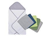 Trend Lab 6pc Perfectly Navy Gray Dot Hooded Towel Wash Cloth Bouquet Set