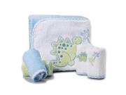 SpaSilk Thick Terry Hooded Towel Set with 4 Washcloths Dino Appliqu Blue