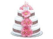 Bloomers Baby Diaper Cake Safari Hot Pink Daisies with Leopard Pr L 3 Tier