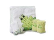 SpaSilk Hooded Towel Set with 4 Washcloths Frog Applique