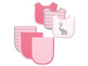 Hudson Baby Girls 6 Piece Elephant Bib and Burp Cloth Set