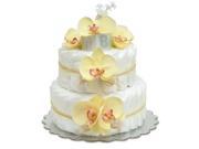 Bloomers Baby Diaper Cake Hawaiian Yellow Orchids with Yellow Tulle Raffia