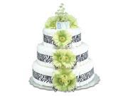 Bloomers Baby Diaper Cake Safari Lime Green Daisies with Zebra Pr L 3 Tier