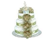 Bloomers Baby Diaper Cake Classic Sage Peonies with Sage Circles L 3 Tier