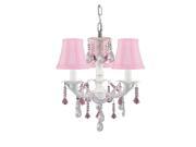 Gallery Versailles White Wrought Iron Crystal 3 Light Chandelier with Pink