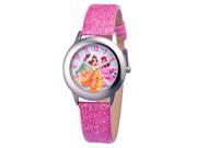 Disney Princess Stainless Steel with Pink Glitter Leather Strap
