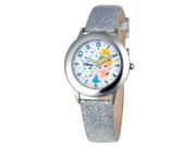 Disney Cinderella Stainless Steel with Silver Glitter Leather Strap
