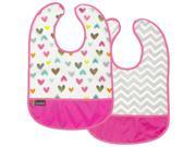 Kushies Baby Girls 2 Pack White Doodle Hearts Pink Chevron Clean Bib 12 mo