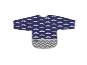 Kushies Baby Boys Navy Mustache Clean Bib with Sleeves 6 12 Months