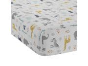 Lambs Ivy Animal Crackers Gray Blue Jungle Fitted Crib Sheet