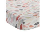 Lambs Ivy Family Tree Coral Gray Gold Feather Fitted Crib Sheet