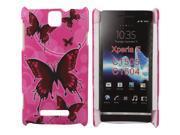 Kit Me Out USA Hard Clip on Case Screen Protector with MicroFibre Cleaning Cloth for Sony Xperia E Pink Butterflies