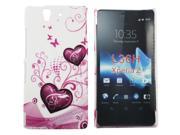 Kit Me Out USA Hard Clip on Case Screen Protector with MicroFibre Cleaning Cloth for Sony Xperia Z Purple Hearts