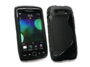 Kit Me Out USA TPU Gel Case Screen Protector with MicroFibre Cleaning Cloth for BlackBerry 9860 9850 Torch Black S Wave Pattern